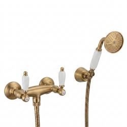 PB klassieke kraan opbouw douchekraanset met witte hendels Brons inclusief handdouche 1208854482